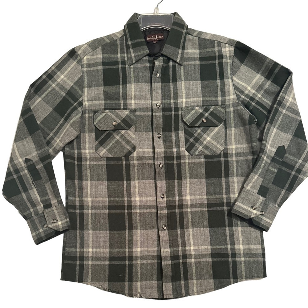 Northwest Territory Shirt Mens Medium Black & Gray Plaid Warm Vintage Work Shirt